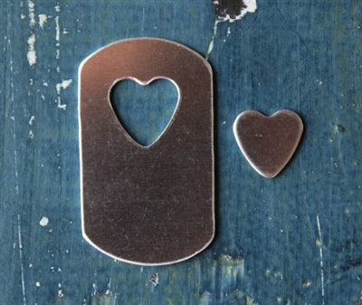 Aluminum 1 1/8" x 2" Dog Tag with Heart 18 Gauge Deburred Metal Stamping Blank - 1 Blank - SGSOL-MM07