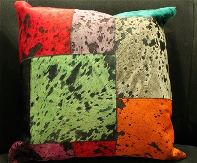 Multi Color Patchwork Cow Hide Pillow 18"x18" MH27100