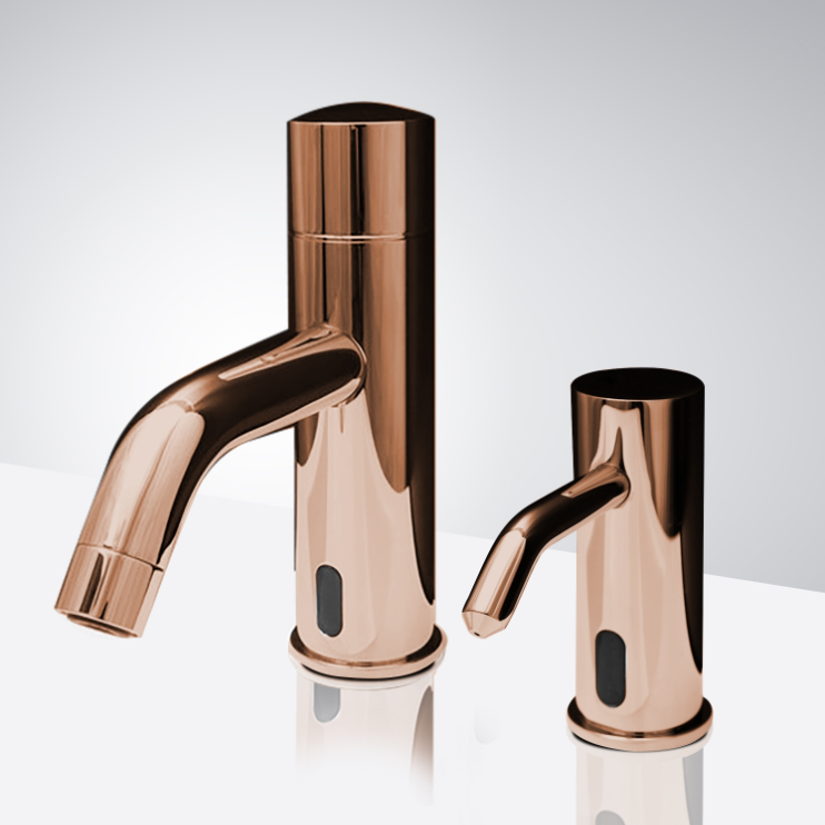 Fontana Creteil Motion Sensor Faucet & Automatic Soap Dispenser for Restrooms in Rose Gold