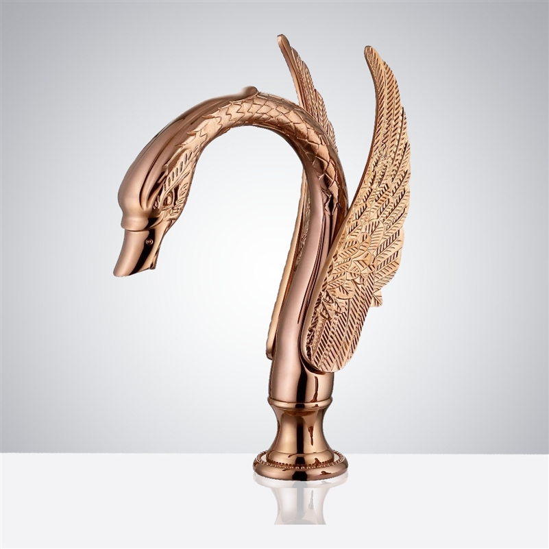 Lavatory Rose Gold Swan Automatic Sensor Hands Free Faucets