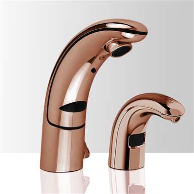 Rose Gold Automatic Temperature Control Thermostatic Sensor Tap and Matching Soap Dispenser