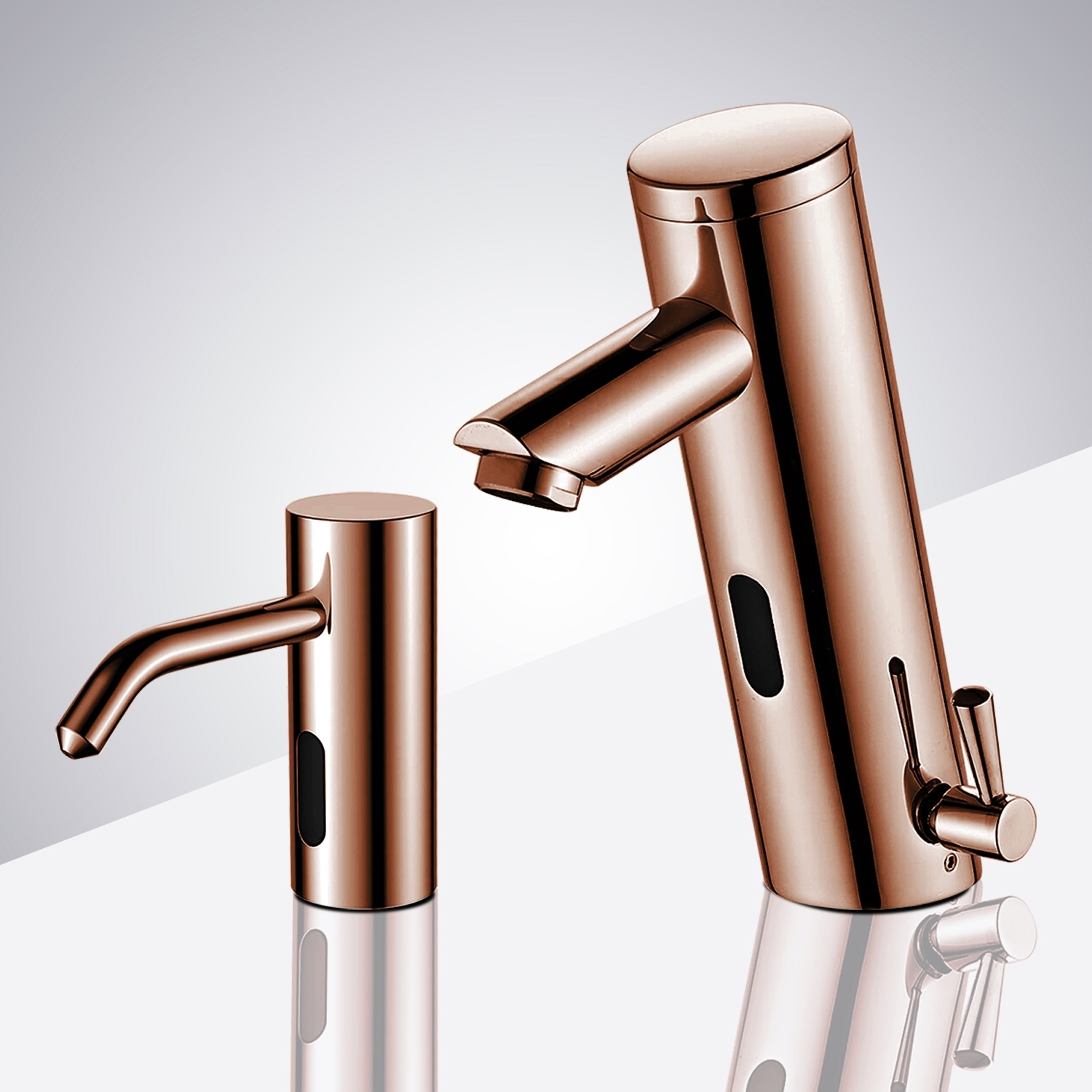 Fontana Platinum Rose Gold Commercial Automatic Temperature Control Thermostatic Sensor Tap with Matching Soap Dispenser