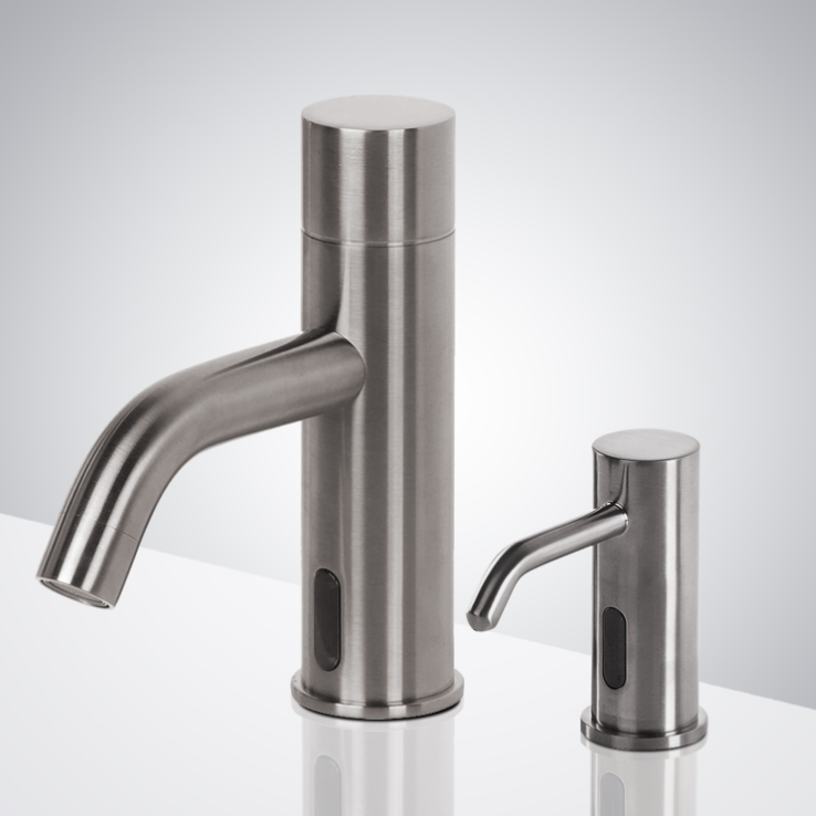 Fontana Sénart Deck Mount Commercial Motion Sensor Faucet & Automatic Soap Dispenser for Restrooms in Brushed Nickel