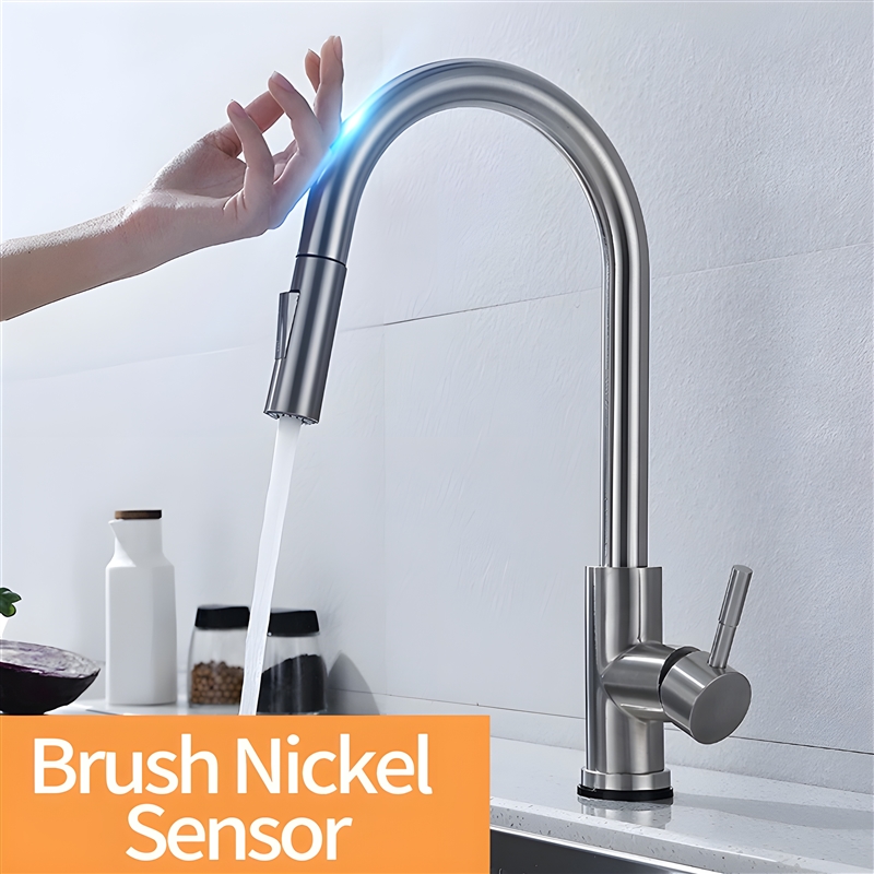 Fontana Chatou Brushed Nickel Stainless Steel Without Sensor Faucet with Pull Down Sprayer