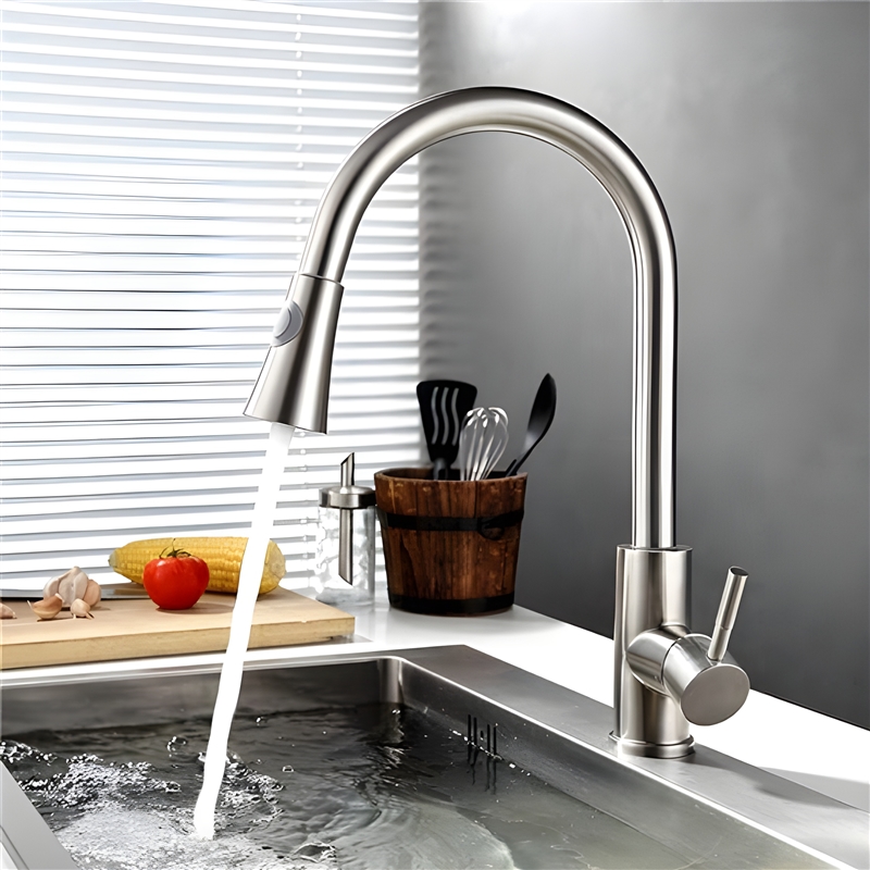 Fontana Sète Pull Out Sensor Touch in Chrome Kitchen Sink Faucet with Button For Two Way Flow