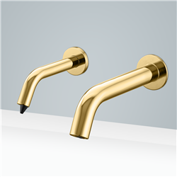Fontana Milan Solid Brass Polished Gold Finish Wall Mount Dual Sensor Faucet And Soap Dispenser
