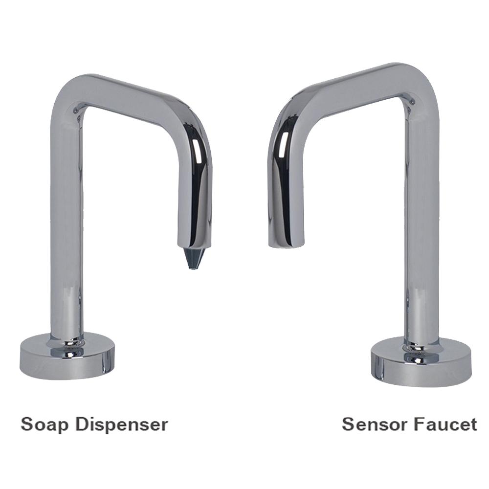 DUPLICATE Fontana Reno Inverted U-Shaped Chrome Finish Freestanding Dual Automatic Commercial Sensor Faucet And Soap Dispenser