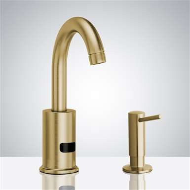 Commercial Brushed Gold Touchless Automatic Sensor Faucet & Manual Soap Dispenser