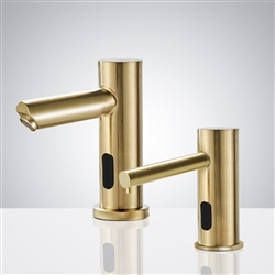 Fontana Brushed Gold Motion Sensor Faucet & Touch Free Automatic Wall Mount Soap Dispenser for Restrooms
