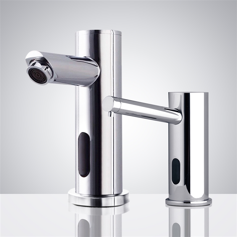 Fontana Chrome Motion Sensor Faucet & Touch Free Automatic Wall Mount Soap Dispenser for Restrooms