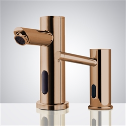 Fontana Rose Gold Motion Sensor Faucet & Touch Free Automatic Wall Mount Soap Dispenser for Restrooms