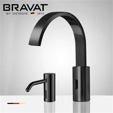 Fontana Bravat Black Touchless Motion Sensor Faucet, Automatic Liquid Soap Dispenser for Restrooms