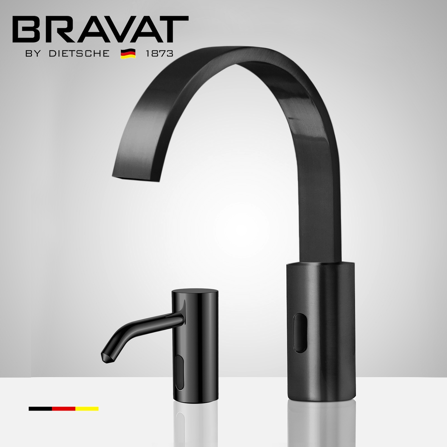 Fontana Bravat Black Touchless Motion Sensor Faucet, Automatic Liquid Soap Dispenser for Restrooms