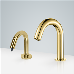 Fontana Sénart Gold Gooseneck Touchless Motion Sensor Faucet & Automatic Liquid Soap Dispenser for Restrooms