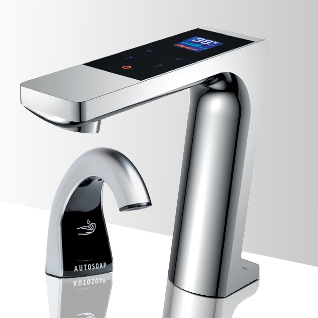 Fontana Dijon Digital Display Touchless Motion Sensor Faucet, Automatic Liquid Soap Dispenser Set for Restrooms