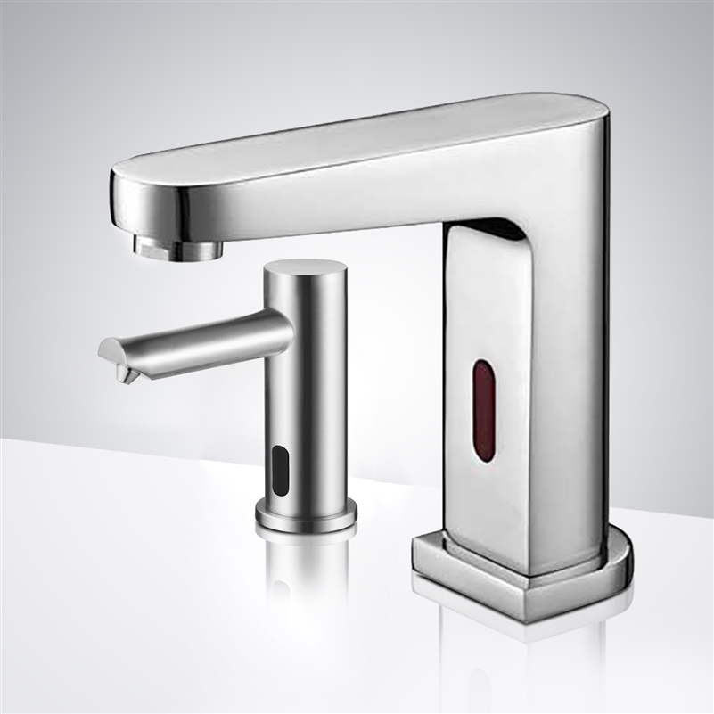 Fontana Valence Commercial Automatic Brushed Nickel Finish Motion Sensor Faucet & Automatic Soap Dispenser for Restrooms