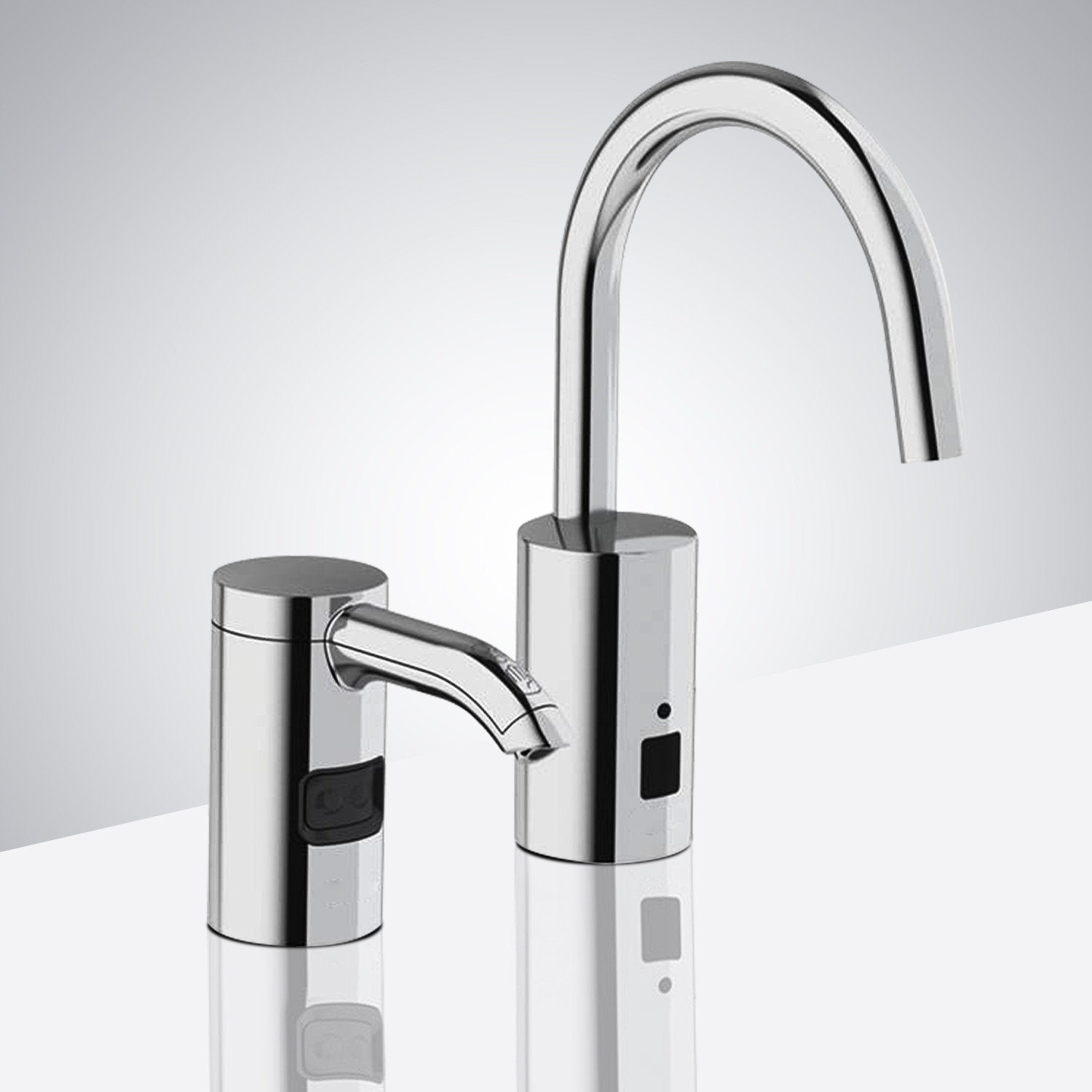 Fontana Cholet Gooseneck Commercial Touchless Motion Sensor Faucet & Automatic Deck Mount Soap Dispenser for Restrooms in Chrome