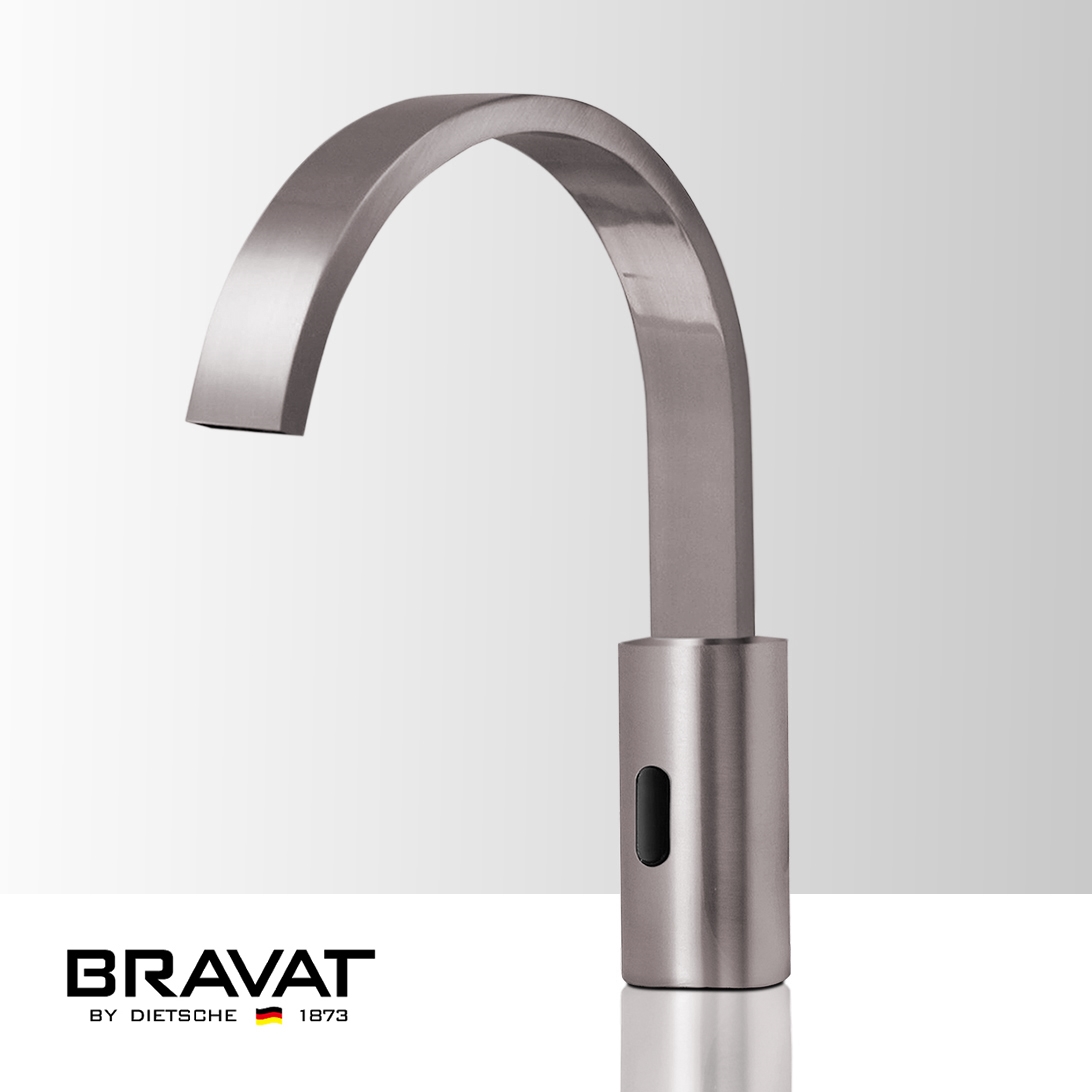 Bravat Commercial Automatic Brushed Nickel Finish Deck Mounted Motion Sensor Faucet