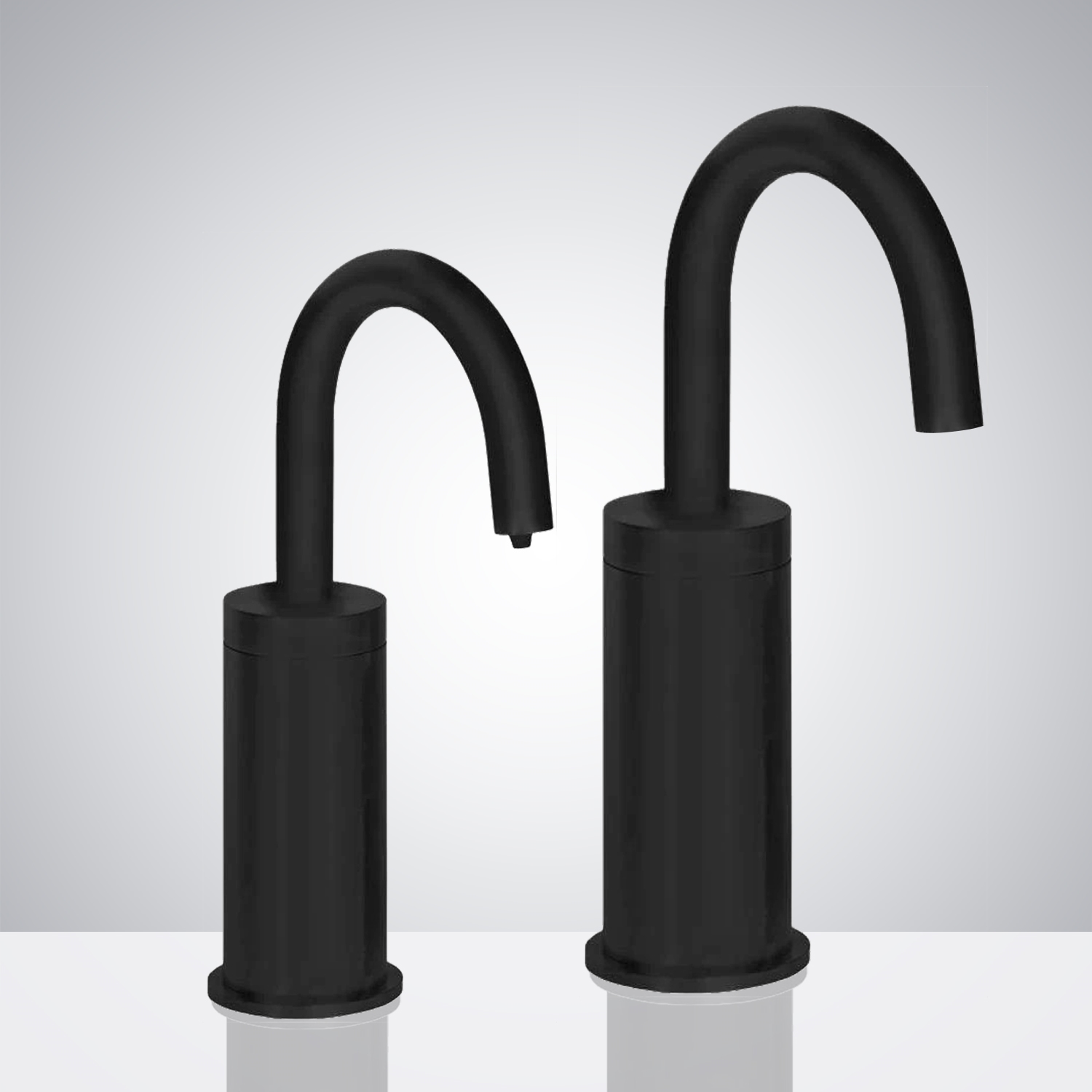 Fontana Goose Neck Freestanding Automatic Commercial Sensor Faucet And Soap Dispenser in Matte Black Finish