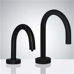 Fontana Luna Goose Neck Matte Black Finish Rio  Automatic Commercial Sensor Faucet And Soap Dispenser