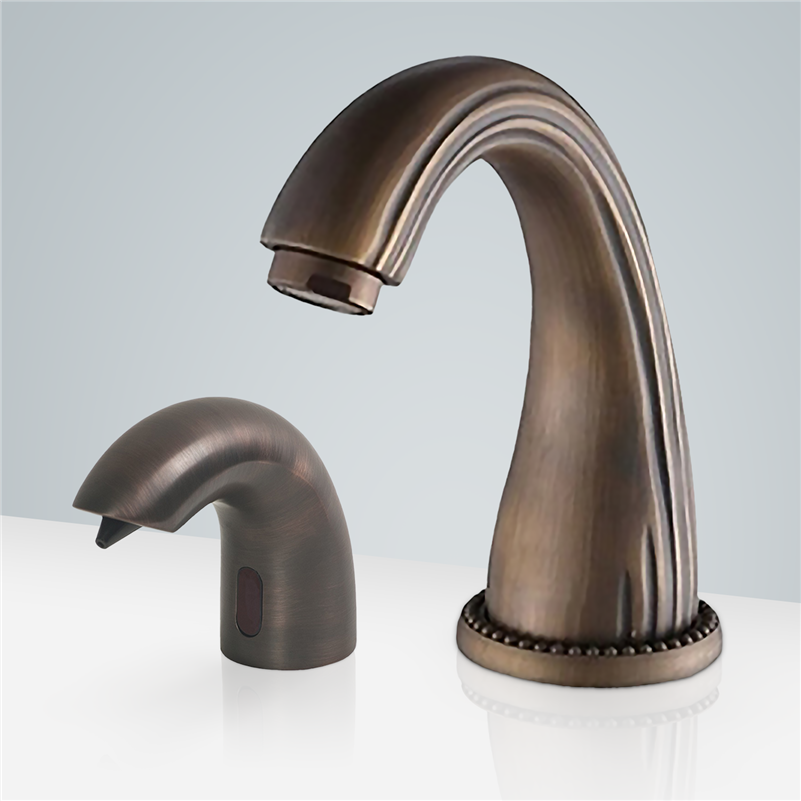 Commercial Dual Automatic Deck Mount Antique Bronze Finish Sensor Faucet And Soap Dispenser Combo by Fontana Sensor Faucets