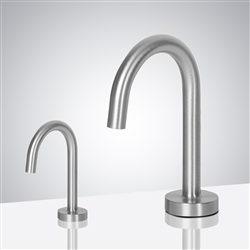 Fontana Goose Neck Brushed Nickel Freestanding Automatic Commercial Sensor Faucet And Soap Dispenser