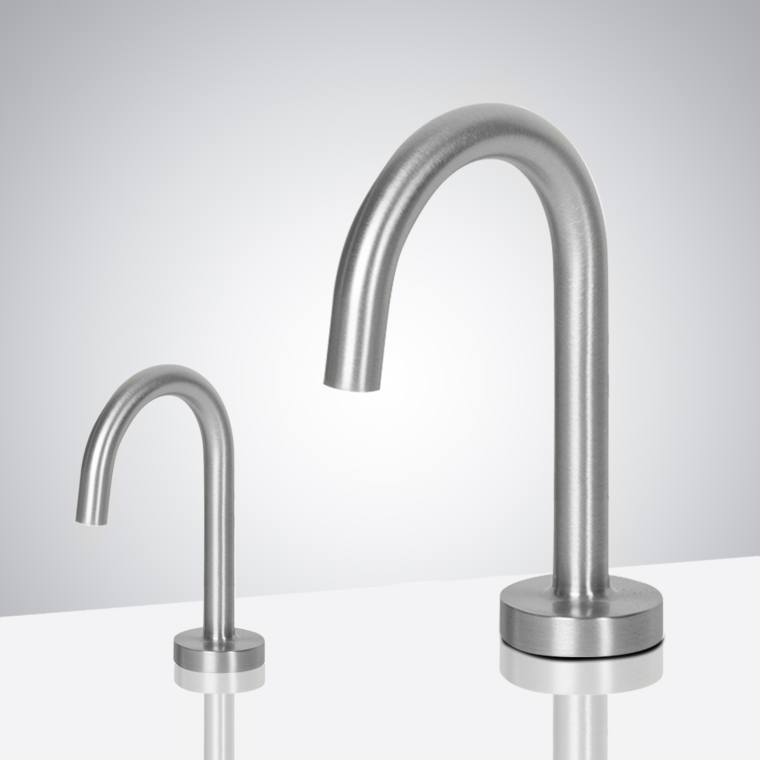 Fontana Goose Neck Brushed Nickel Freestanding Automatic Commercial Sensor Faucet And Soap Dispenser