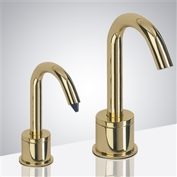 Fontana Verona Goose Neck Shiny Gold Finish Freestanding Dual Automatic Commercial Sensor Faucet And Soap Dispenser