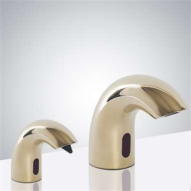 Fontana Peru Contemporary Style Shiny Gold Finish Deck Mount Dual Automatic Commercial Sensor Faucet And Soap Dispenser