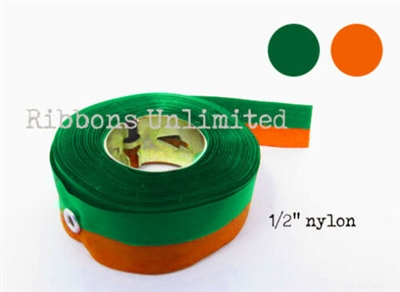 70GRNORG 1/2 X13Yds Green/Orange Ribbon With Eyelets
