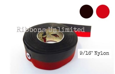 72BK 9/16 X13Yds Black Red Nylon Ribbon With Eyelets
