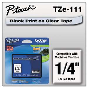Brother TZE111 1/4 TZE 6MM Black On Clear Tape