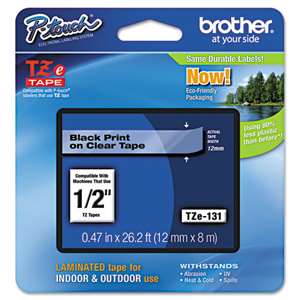 Brother TZE131 1/2 TZE 12MM Black On Clear Tape