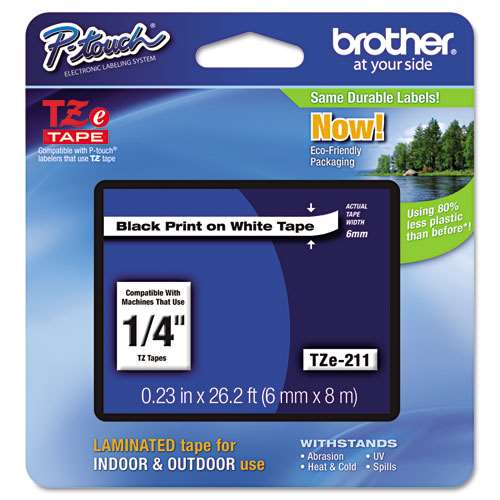 Brother TZE211 1/4 TZE 6MM Black On White Tape