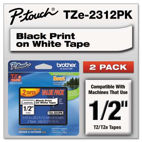 Brother TZE2312PK 1/2 12MM Black On White Tapes