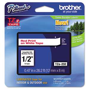 Brother TZE232 1/2 TZE 12MM Red On White Tape