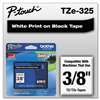 Brother TZE325 Label Maker Tape 3/8" TZE 9MM White Lettering On Black Tape