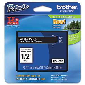 Brother TZE335 1/2 12MM White On Black Tape