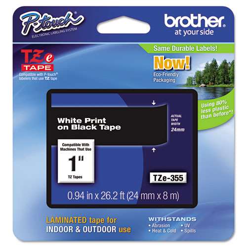 Brother TZE355 1 24MM White On Black Tape