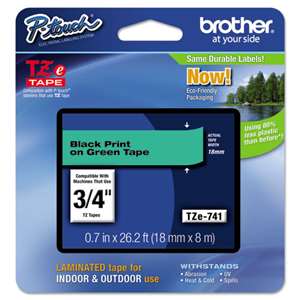 Brother TZE741 3/4 18MM Black On Green Tape