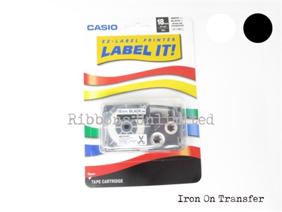 Casio 18mm 3/4 Black on White Iron On Tape