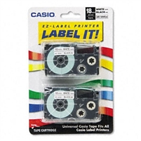 Casio 18mm 3/4 Black print on White Tape 2PK