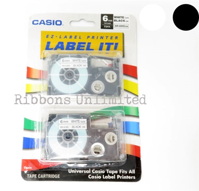 Casio 6mm 1/4 Black print on White Tape 2PK