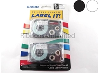 Casio 9mm 3/8 Black print on White Tape 2PK