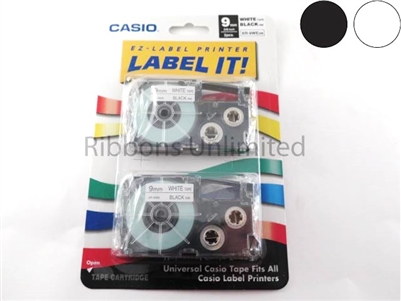 Casio 9mm 3/8 Black print on White Tape 2PK