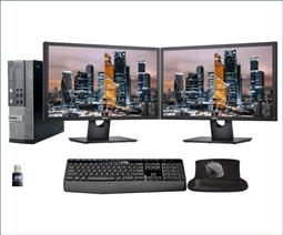 Dell Optiplex 7010 Desktop with 2 E2417H Monitors, Keyboard and Mouse, WiFi Card, and Gel Mousepad from Aventis Systems