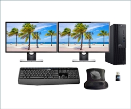 Dell Optiplex 3060 SFF PC Bundle with 2 Dell E2417H Monitors, Keyboard, Mouse, Mousepad, and WiFi Adapter Special from Aventis Systems