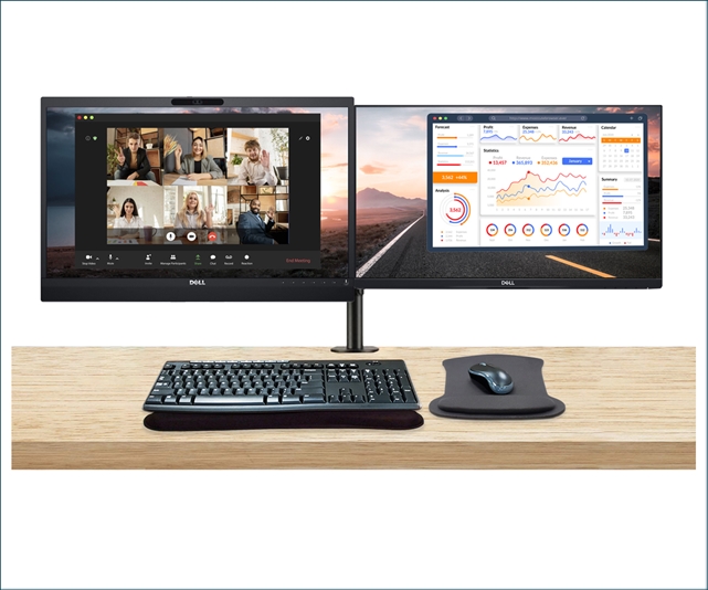 Conferencing Monitor Bundle | Keyboard, Dual Stand Combo