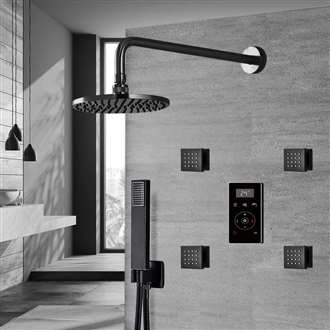 Fontana Dark Oil Rubbed Bronze Round Automatic Thermostatic Shower With Black Digital Touch Screen Shower Mixer Display 3 Function Rainfall Shower Set With Handheld Shower