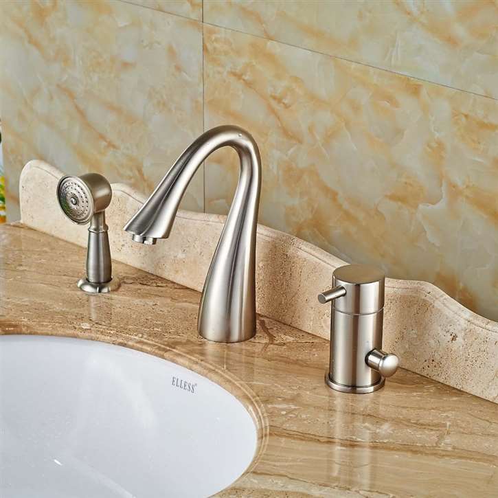 Laconian Brushed Nickel Bathroom Sink Faucet with Handheld Shower